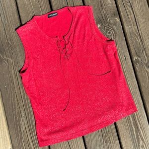 red sparkly lace up top